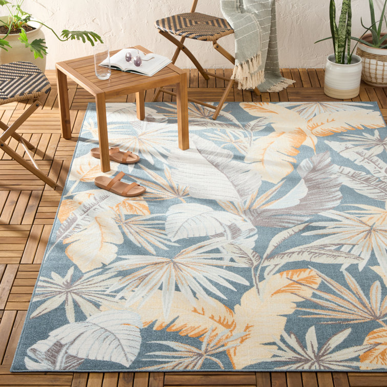 Abaco Dark Blue and Multicolor Synthetic Floral Area Rug 5' x 7'