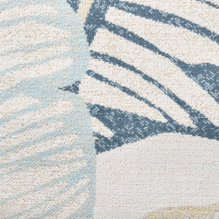 Ivory and Multicolor Synthetic Palm Fronds Indoor/Outdoor Rug