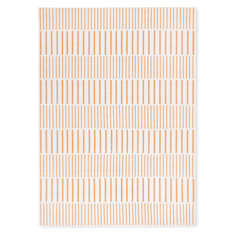 Ivory and Orange Synthetic Stripe Indoor/Outdoor Area Rug
