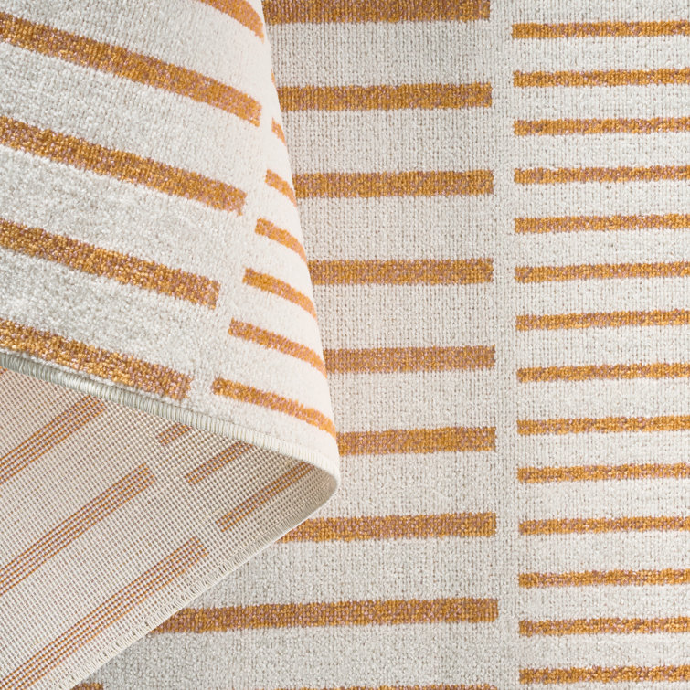 Ivory and Orange Synthetic Stripe Indoor/Outdoor Area Rug