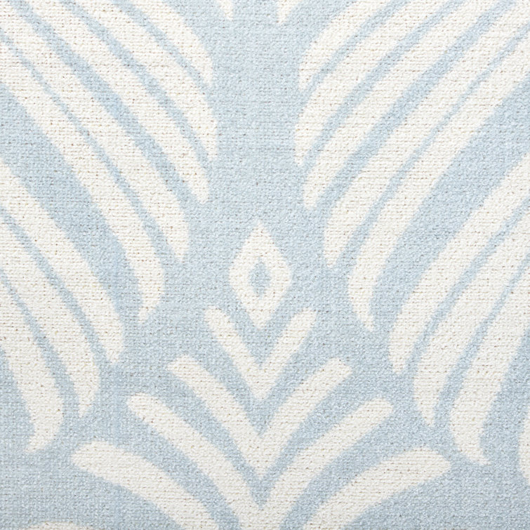 Lanai Blue and Ivory Synthetic Palm Leaves Rectangular Rug
