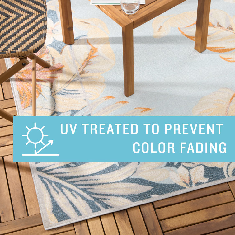 Bimini Blooming Border Blue/Grey/Coral Rectangular Synthetic Area Rug