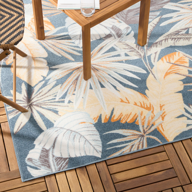 Abaco Tropical Foliage Dark Blue and Multi Synthetic Rectangular Rug