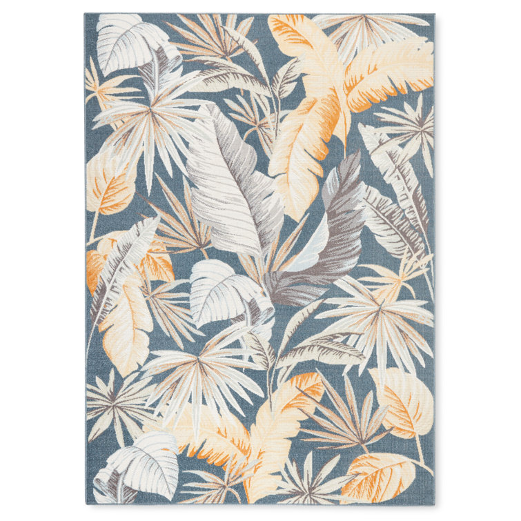 Abaco Tropical Foliage Dark Blue and Multi Synthetic Rectangular Rug