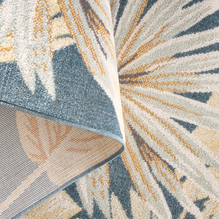 Abaco Tropical Foliage Dark Blue and Multi Synthetic Rectangular Rug