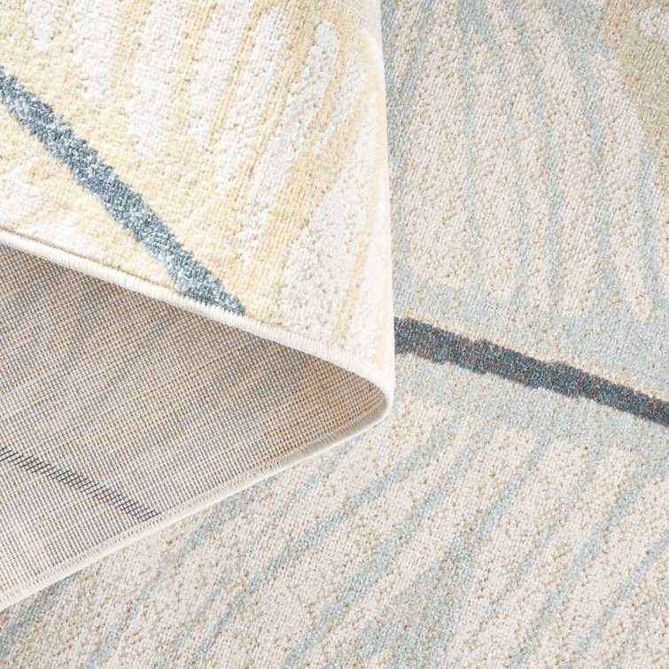Ivory and Multicolor Synthetic Rectangular Tropical Area Rug