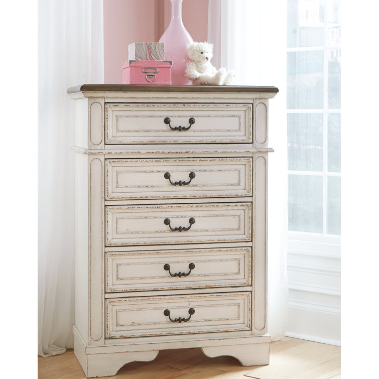 Cottage Charm Antique White 5-Drawer Chest with Felt Lined Drawers