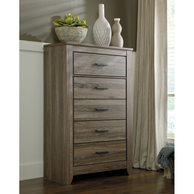 Transitional Gray 5-Drawer Engineered Wood Chest