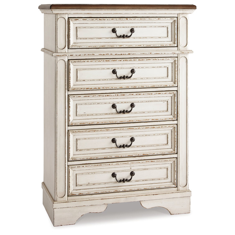 Cottage Charm Antique White 5-Drawer Chest with Felt Lined Drawers