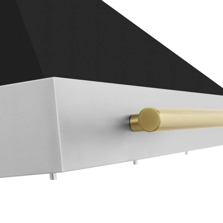 36'' Stainless Steel and Black Matte Convertible Range Hood with Gold Handle