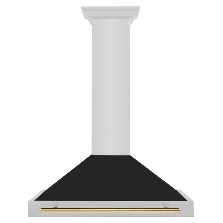 36'' Stainless Steel and Black Matte Convertible Range Hood with Gold Handle