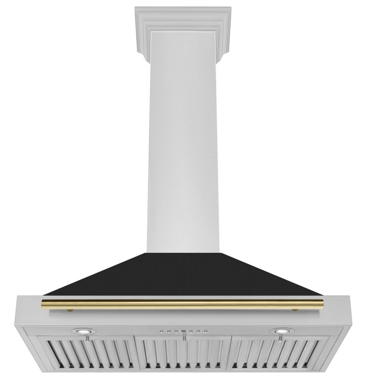 36'' Stainless Steel and Black Matte Convertible Range Hood with Gold Handle