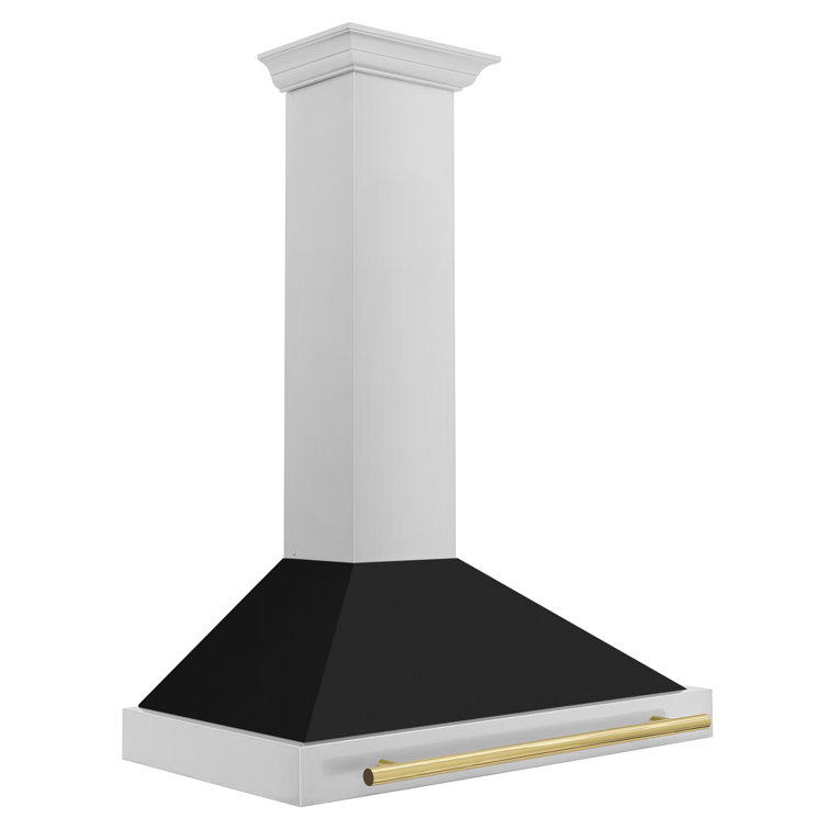 36'' Stainless Steel and Black Matte Convertible Range Hood with Gold Handle