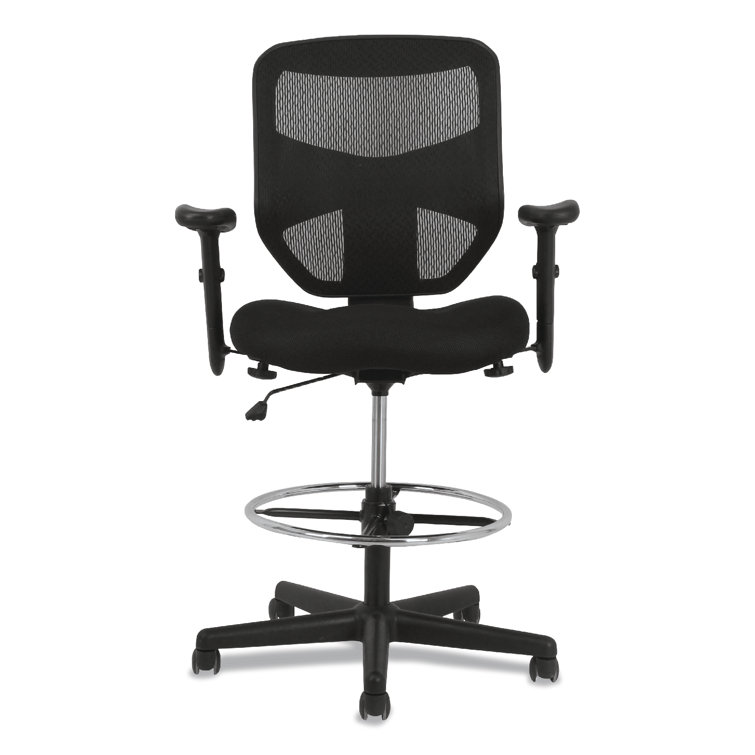 Adjustable High-Back Black Mesh Task Stool with Lumbar Support