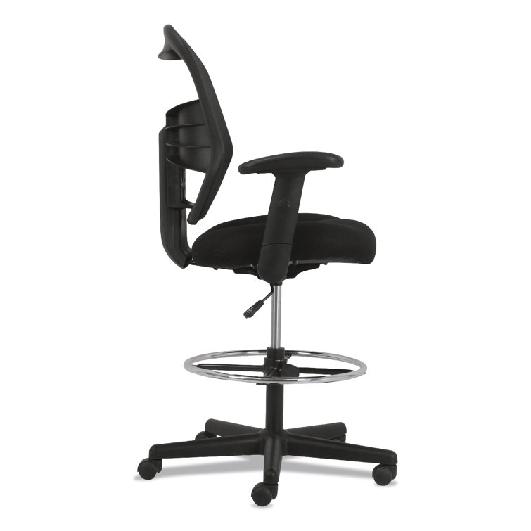 Adjustable High-Back Black Mesh Task Stool with Lumbar Support