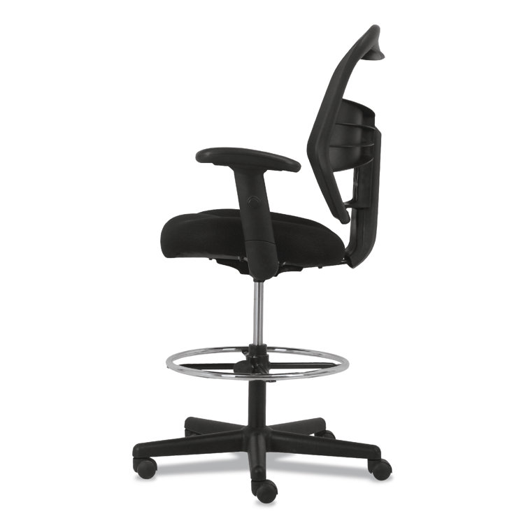 Adjustable High-Back Black Mesh Task Stool with Lumbar Support