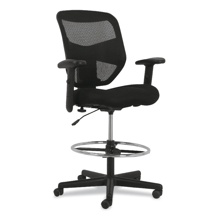 Adjustable High-Back Black Mesh Task Stool with Lumbar Support