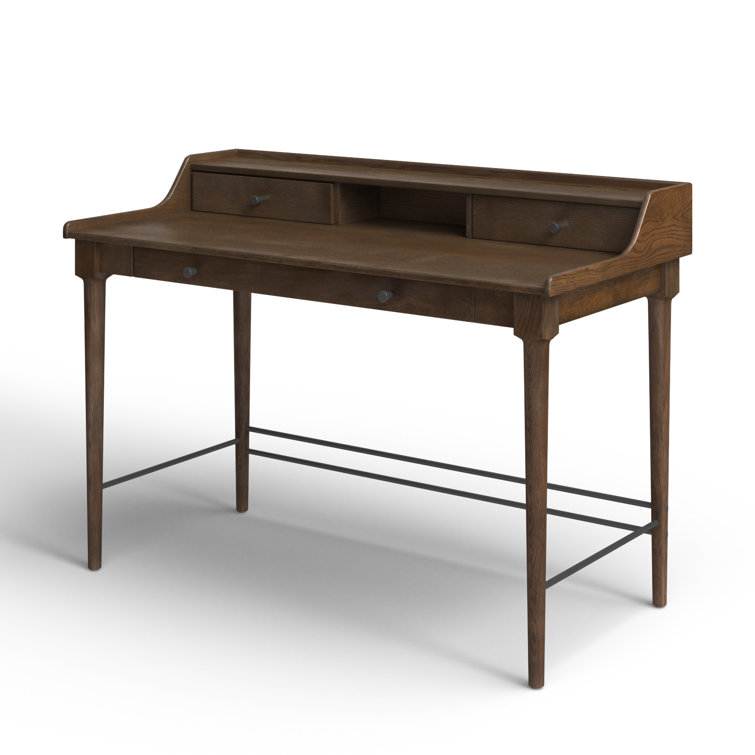 Contemporary Modern 48" Brown Solid Oak Home Office Desk with Drawers