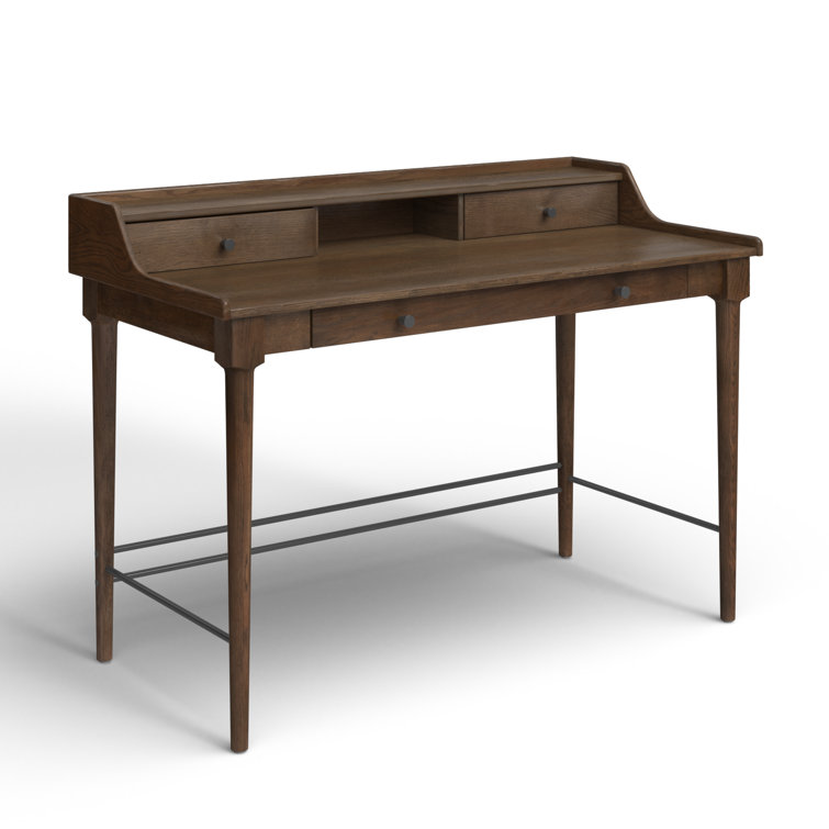 Contemporary Modern 48" Brown Solid Oak Home Office Desk with Drawers
