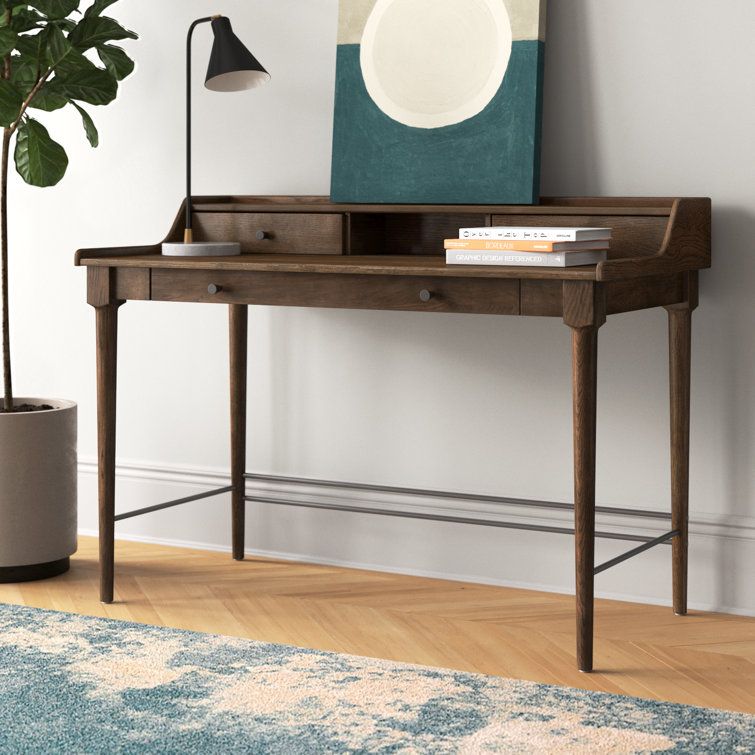Contemporary Modern 48" Brown Solid Oak Home Office Desk with Drawers