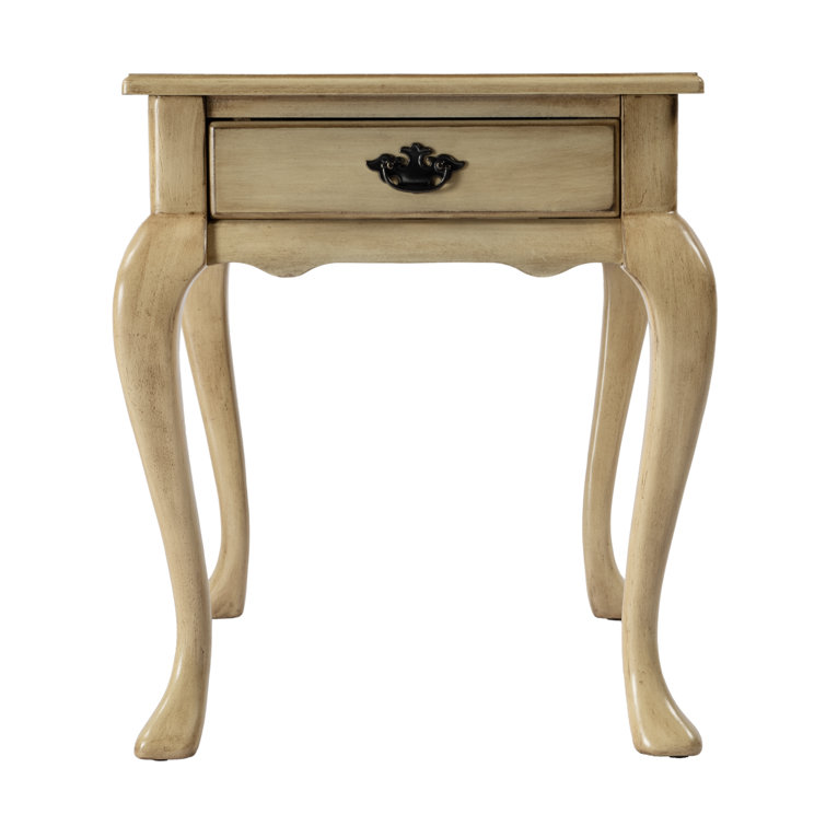 Antique Beige Traditional Wood End Table with Storage