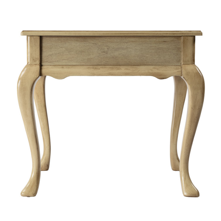 Antique Beige Traditional Wood End Table with Storage