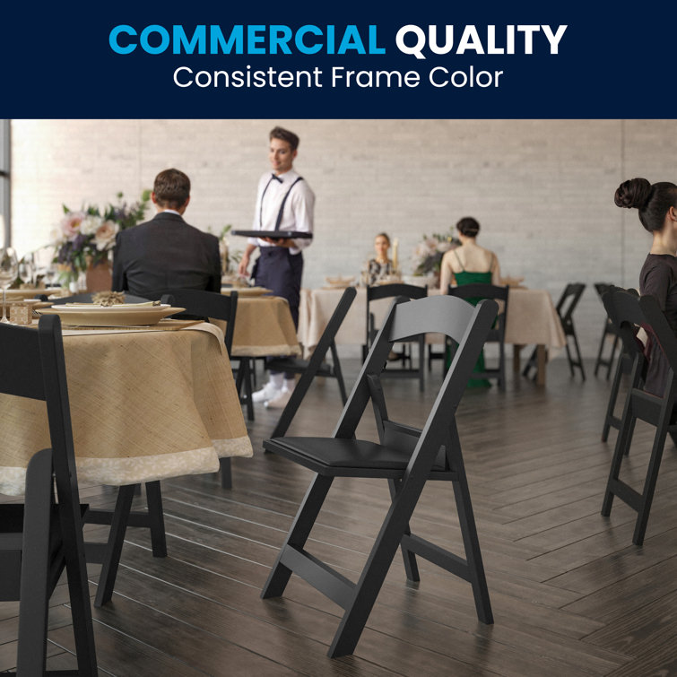 Black Resin Armless Folding Chair with Cushions - 2 Pack