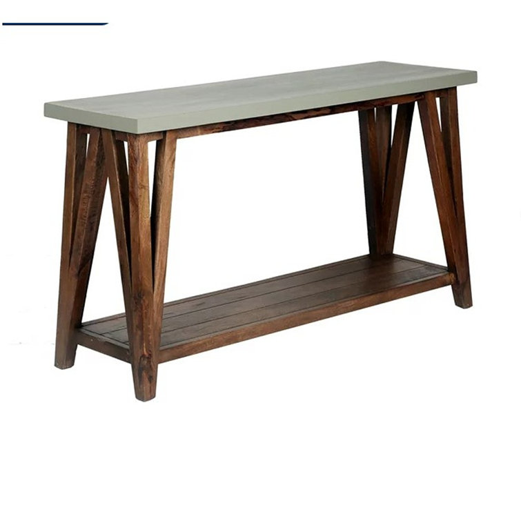 Modern Loft 56" Wood and Concrete-Coated Console Table with Storage