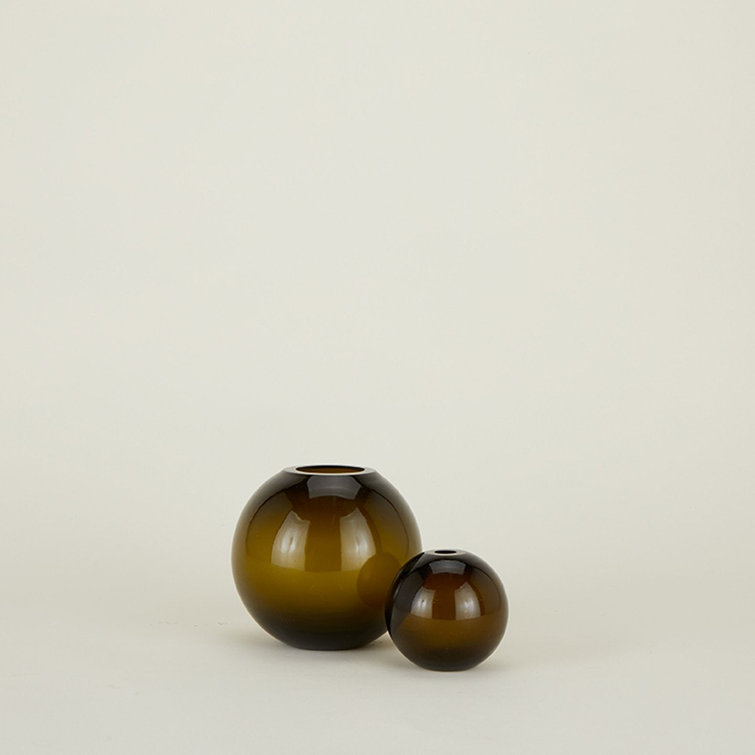 Olive Handblown Glass Sphere Table Vase
