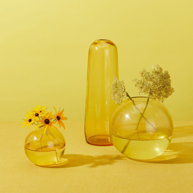 Amber Handblown Glass Sphere Table Vase