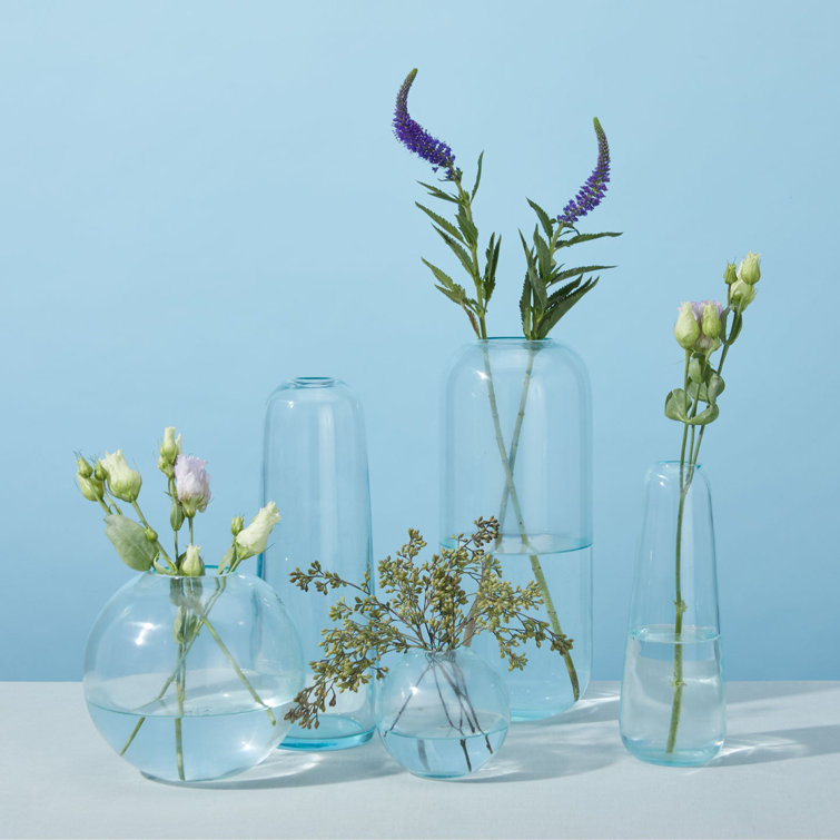 Small Sky Blue Hand-Blown Glass Sphere Vase