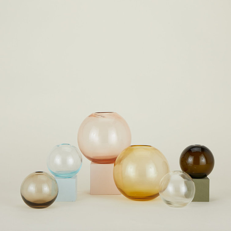 Small Sky Blue Hand-Blown Glass Sphere Vase