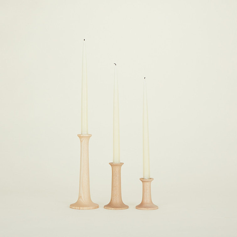 Small Maple Wood Tabletop Candlestick with Gold Finish