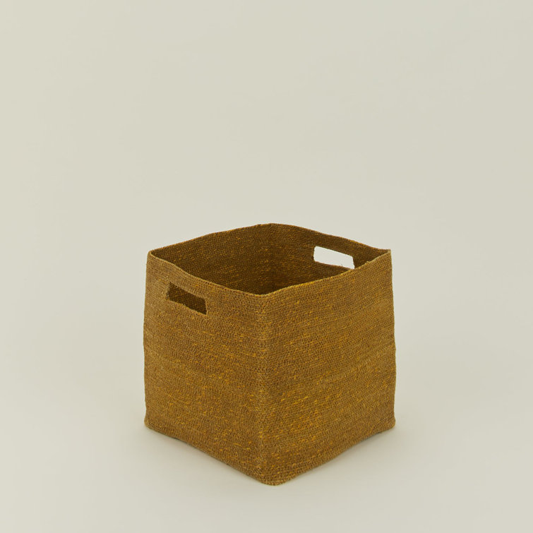 Mustard Seagrass Square Woven Storage Basket with Handles