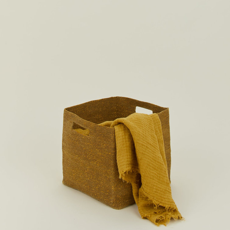 Mustard Seagrass Square Woven Storage Basket with Handles