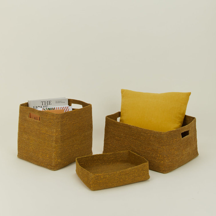 Mustard Seagrass Square Woven Storage Basket with Handles