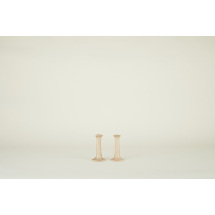 Small Maple Wood Tabletop Candlestick with Gold Finish