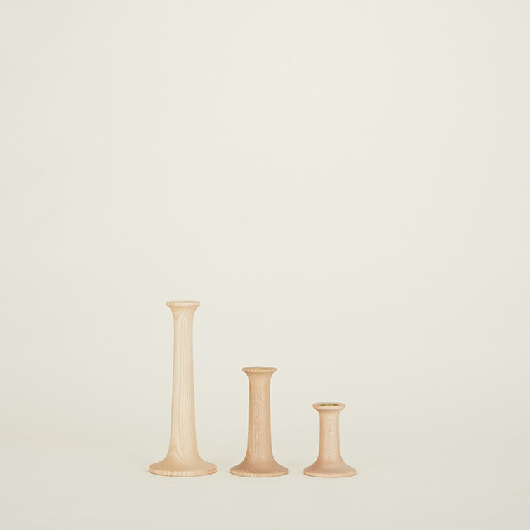 Small Maple Wood Tabletop Candlestick with Gold Finish