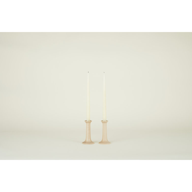 Small Maple Wood Tabletop Candlestick with Gold Finish