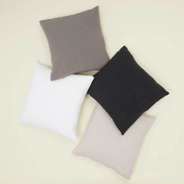 White 18" Square Embroidered Linen Throw Pillow
