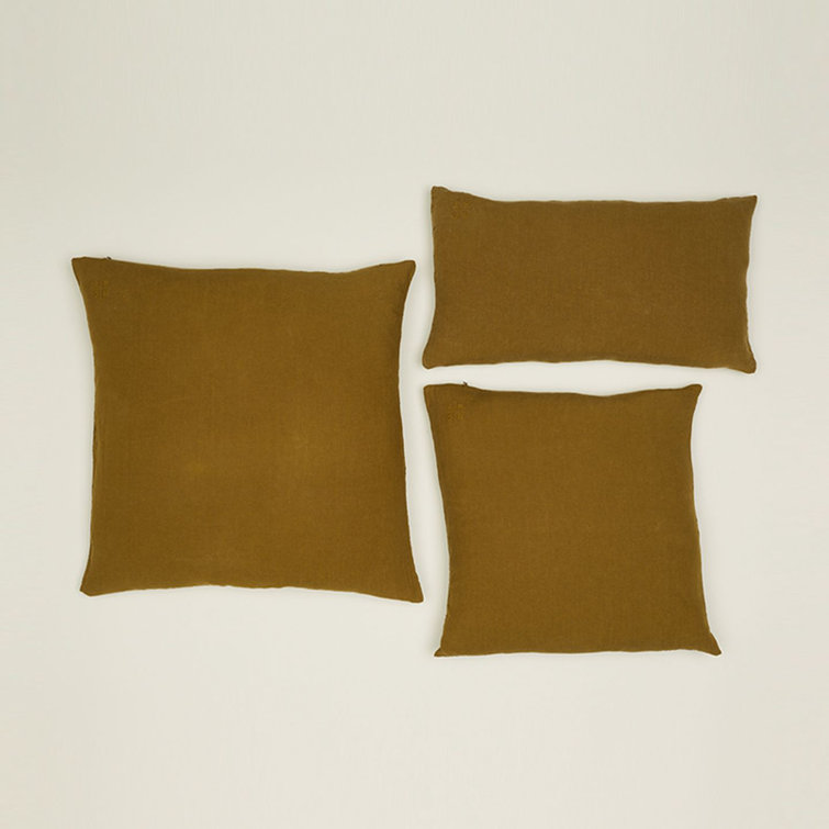 Bronze Embroidered Linen Lumbar Throw Pillow