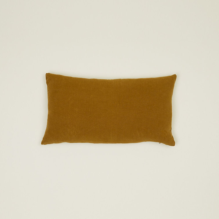 Bronze Embroidered Linen Lumbar Throw Pillow