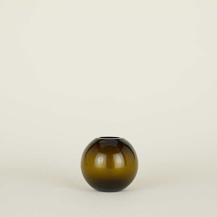 Olive Handblown Glass Sphere Table Vase