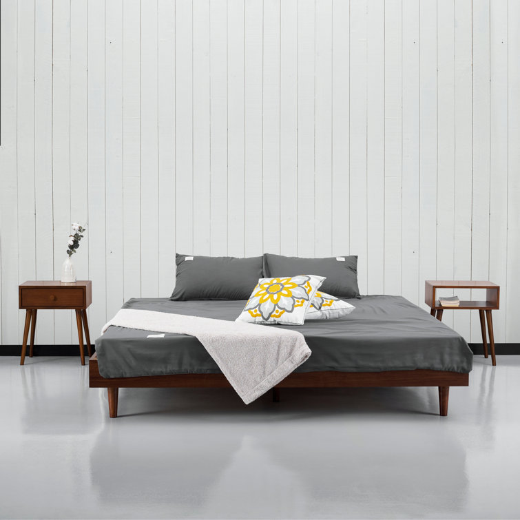 Queen Dark Walnut Wooden Bed Frame with Slats