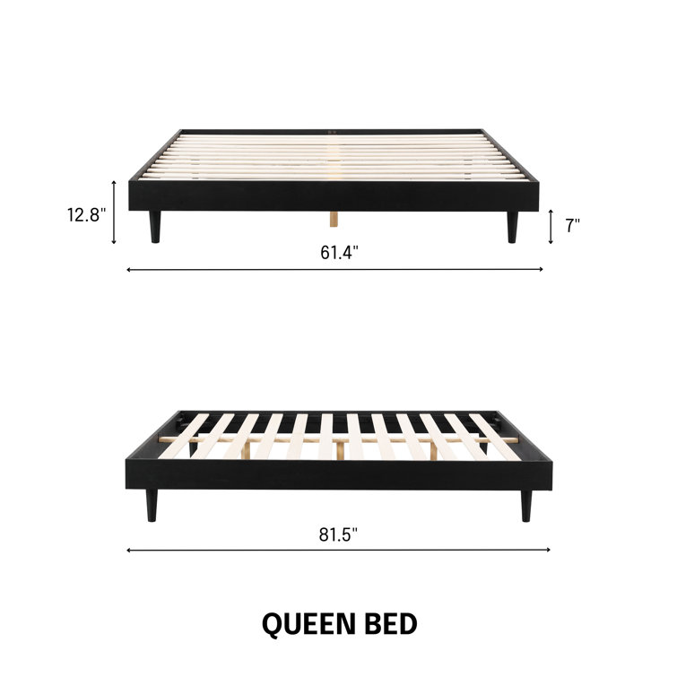 Queen Burnt Black Oak Wood Bed Frame with Silent Slats