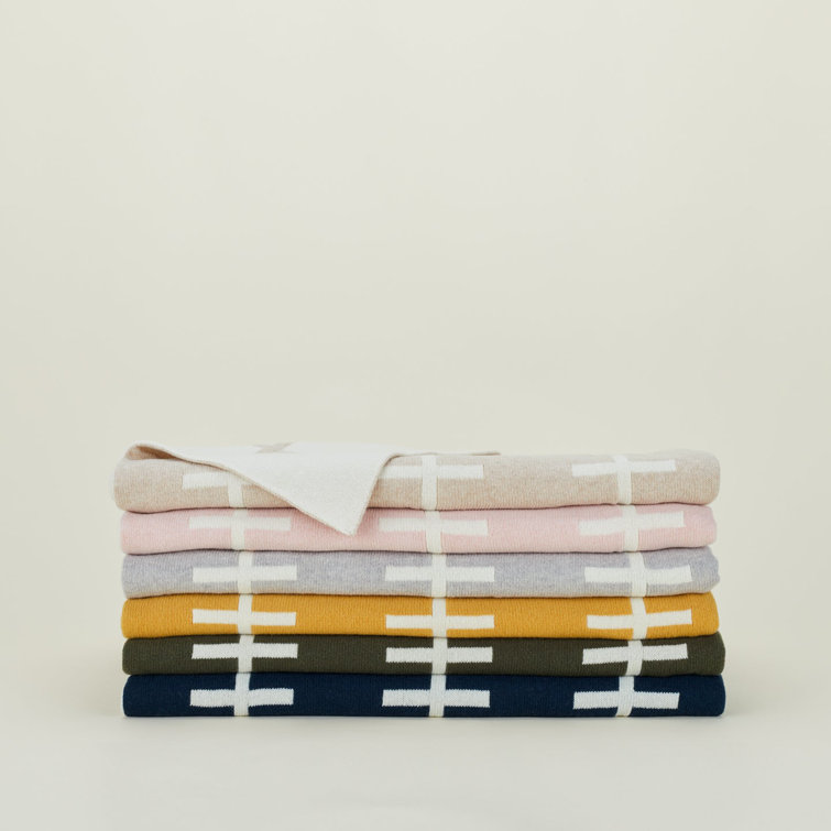 White and Flax Reversible Wool Knitted Throw Blanket