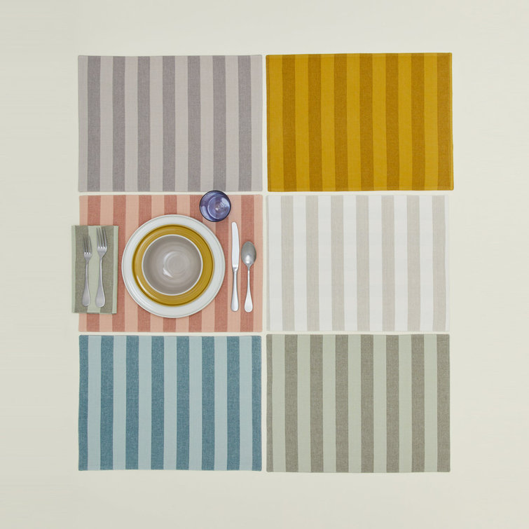 Sky and Peacock Cotton Striped Rectangle Placemats Set of 4