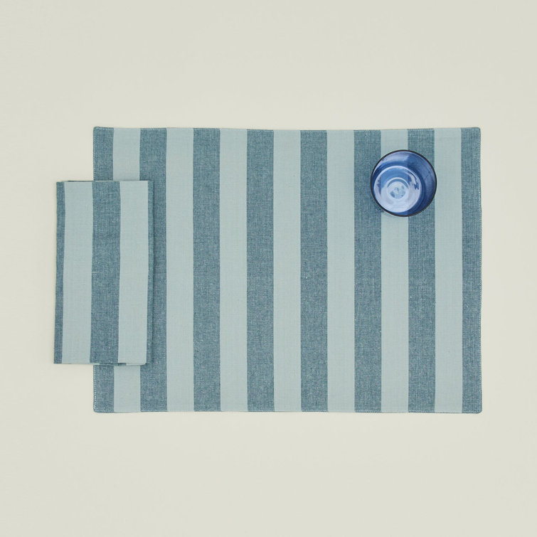 Sky and Peacock Cotton Striped Rectangle Placemats Set of 4
