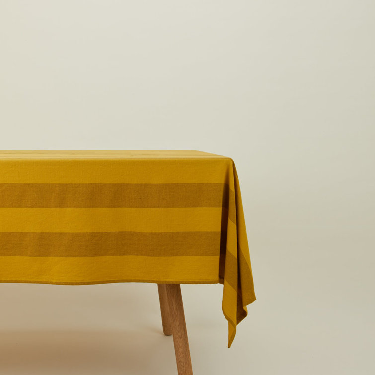 Mustard and Bronze Striped Rectangular Fabric Tablecloth