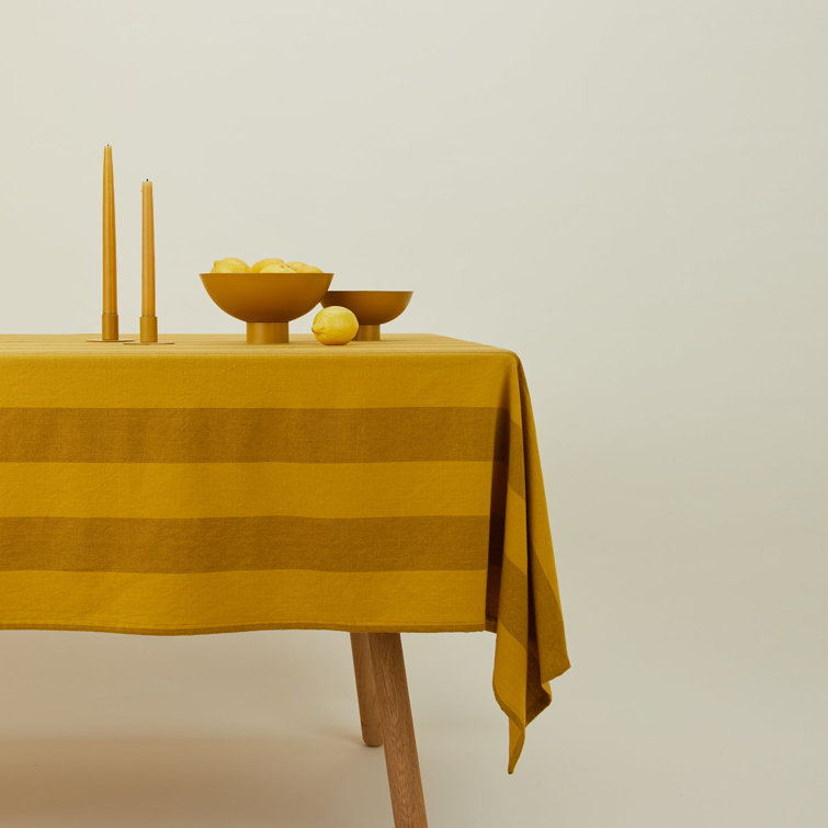Mustard and Bronze Striped Rectangular Fabric Tablecloth